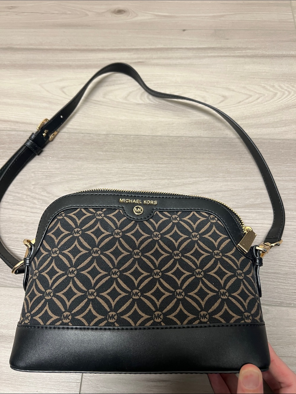 Michael Kors Black & Brown Monogram Dome Crossbody